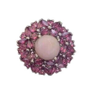 Vintage Chunky Sterling Silver Pink Quartz Crystal Cocktail Statement Ring 6